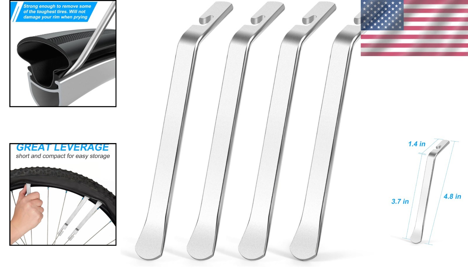 Minimalist Packaging 4pcs Stainless Steel Tire Pry Tools - Easy Storage Solution