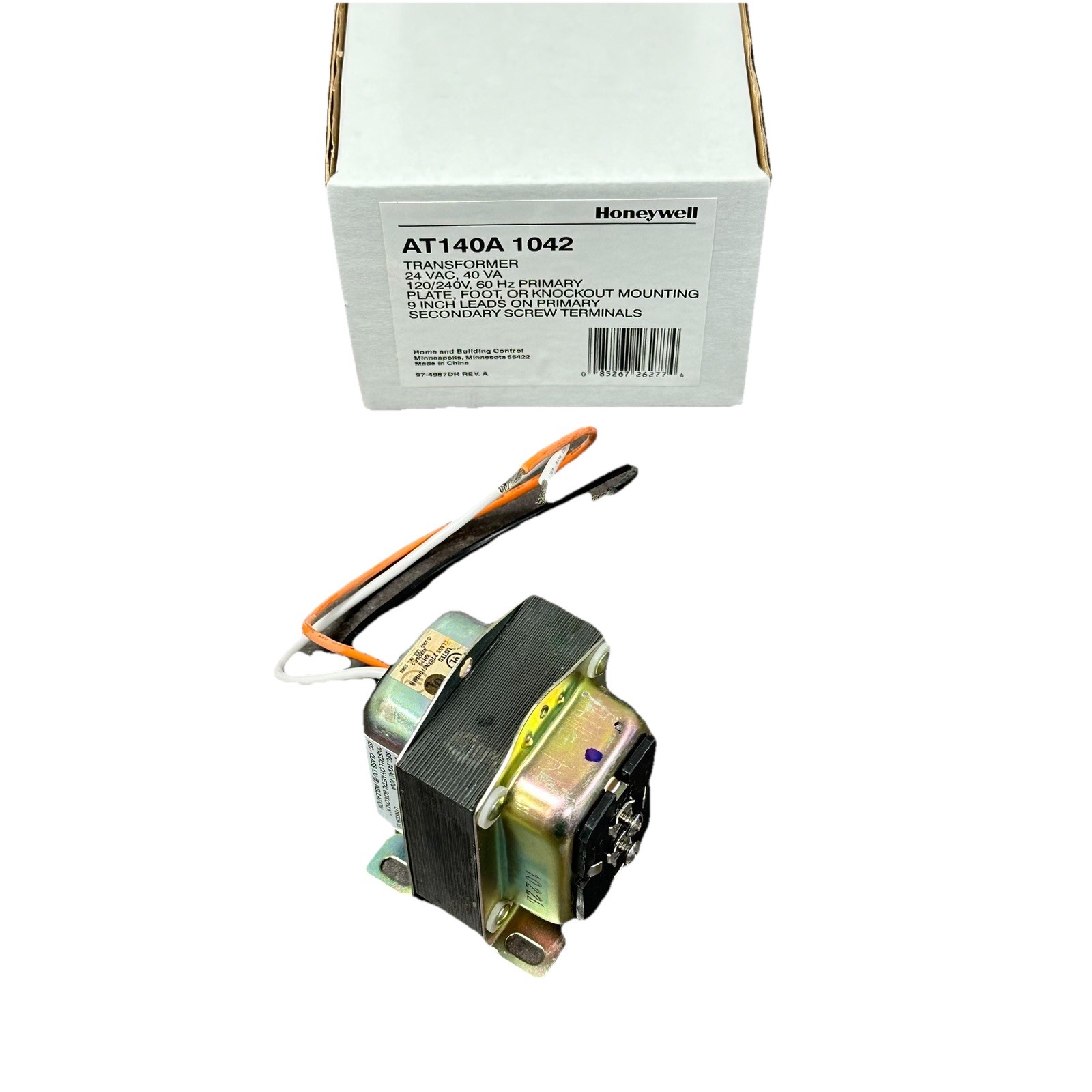 Honeywell AT140A 100 120/24VAC, 40 VA, 120V, 60Hz Primary Transformer