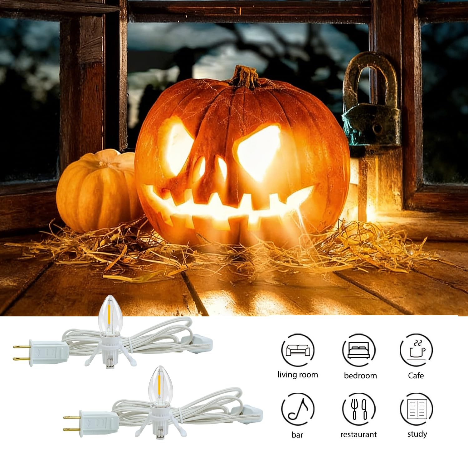 2 Pack Accessory Cord with 2 C7 Led Light Bulb Candelabra-Base E12 2-pack