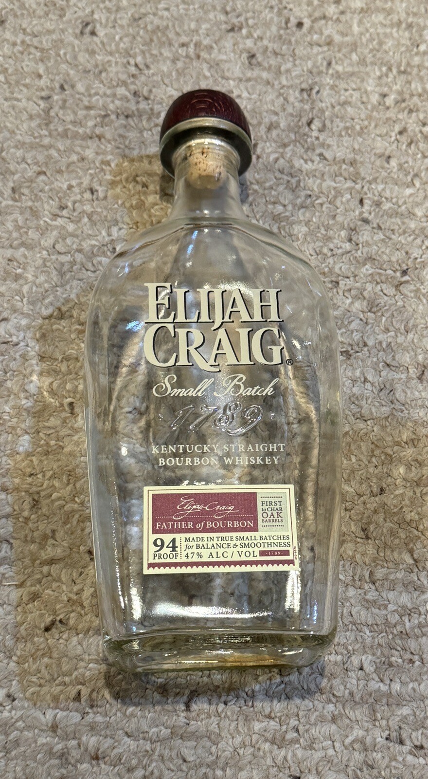 Elijah Craig Small Batch Kentucky Bourbon Whiskey 750ml Bottle Empty Unrinsed