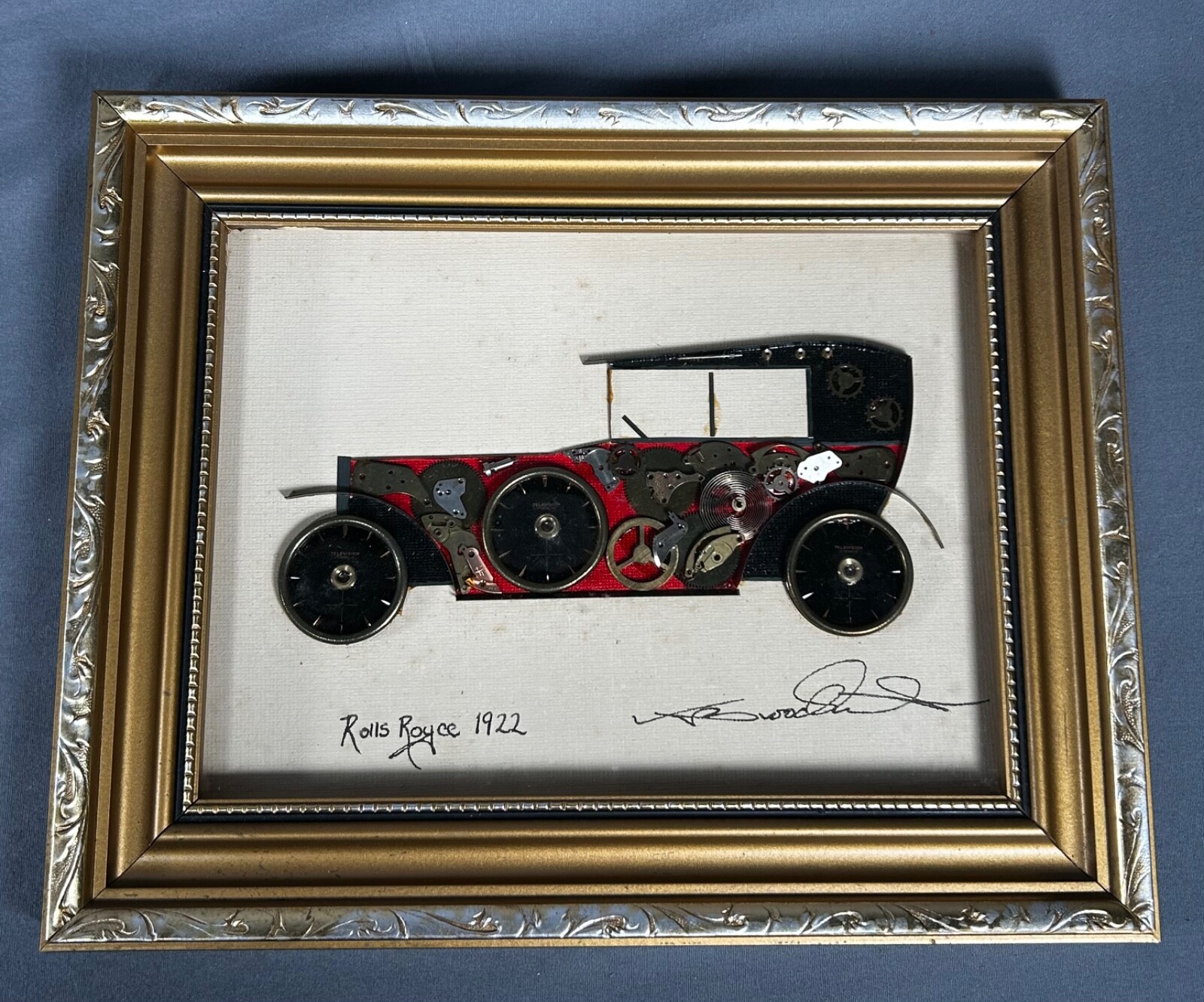 KEN BROADBENT of England Signed HOROLOGICAL COLLAGE Rolls Royce 1922 with COA