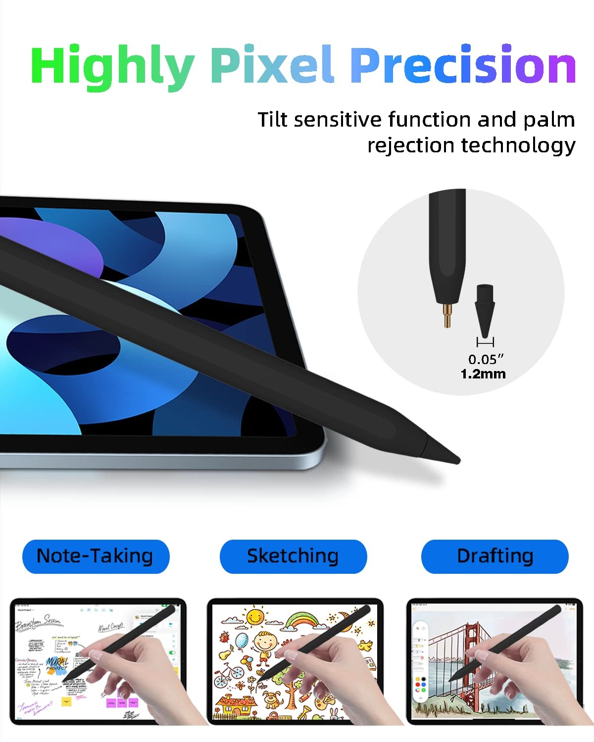 iPad Pencil 2nd Generation with Magnetic Wireless Fast Charging, Same Black