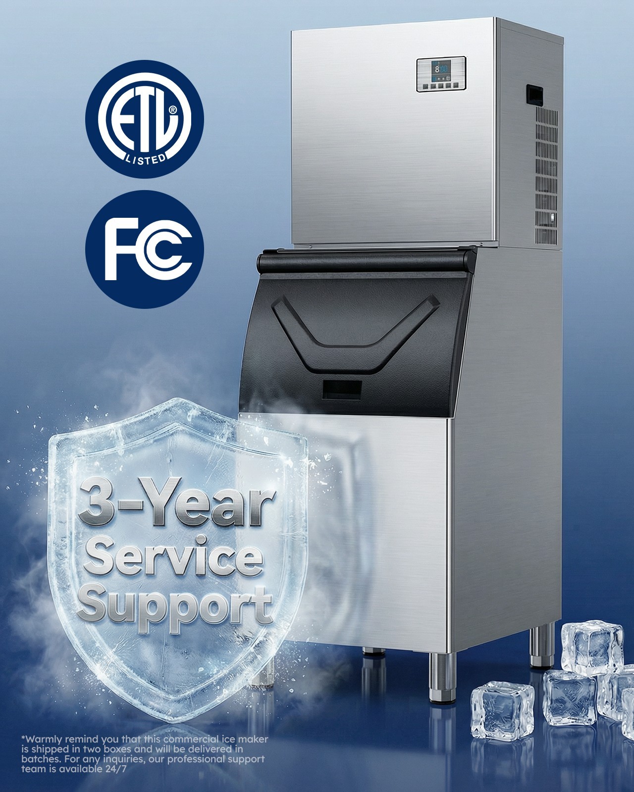 Commercial Ice Machine 680LBS/24H with 560LBS Storage Bin, Industrial Ice Maker