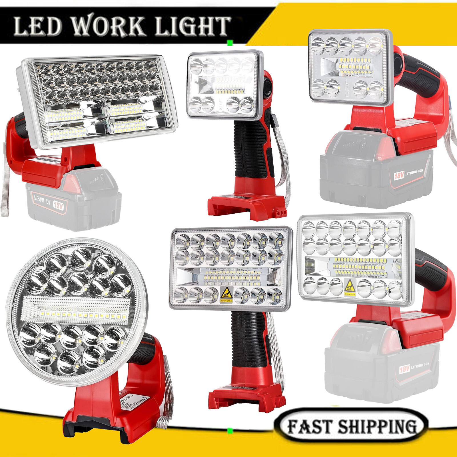 Cordless LED Work Light for Milwaukee 18V Li-Ion Battery Outdoor Spotlight w/USB
