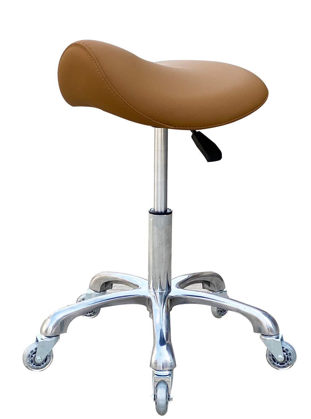 Professional Saddle Stool with Wheels Ergonomic Swivel Rolling Height Adjustable