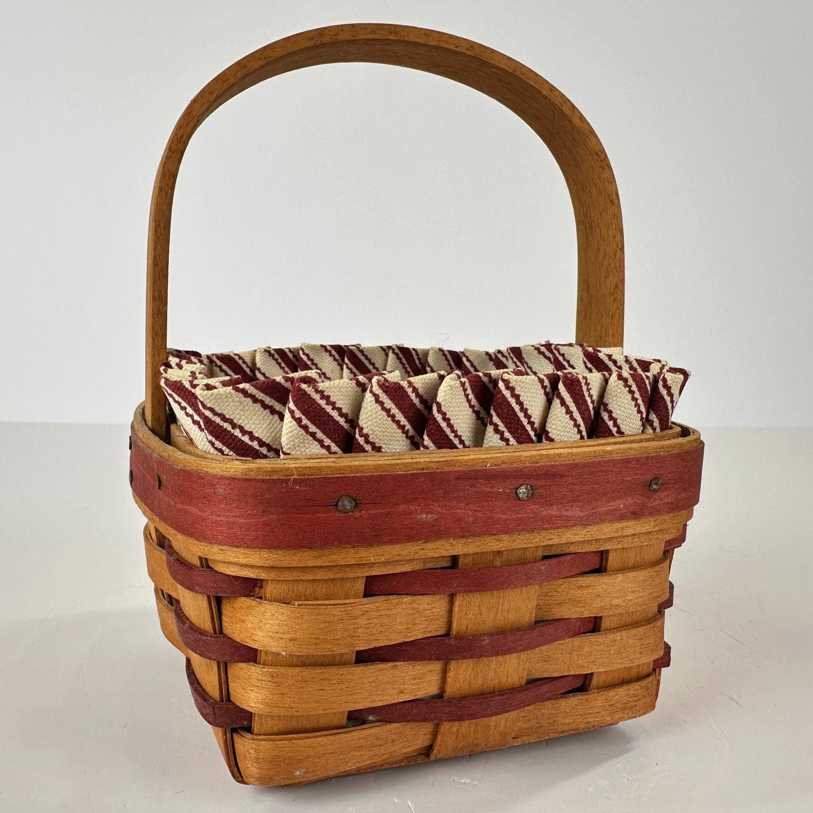 Longaberger Christmas/Sweetheart Basket W/Protector ,Striped Liner, Nicely Aged