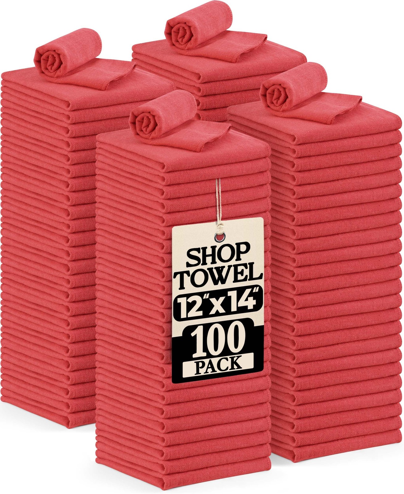 Utopia Towels Cotton Shop 12x14 Inch, 100 Pack Soft, 100 Pack, Red