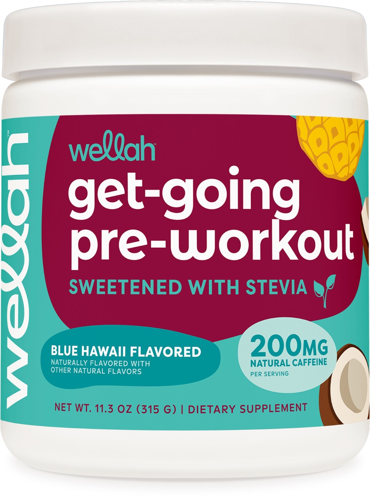 Wellah Pre-Workout Drink Mix (Blue Hawaii Flavored, 30 Servings)