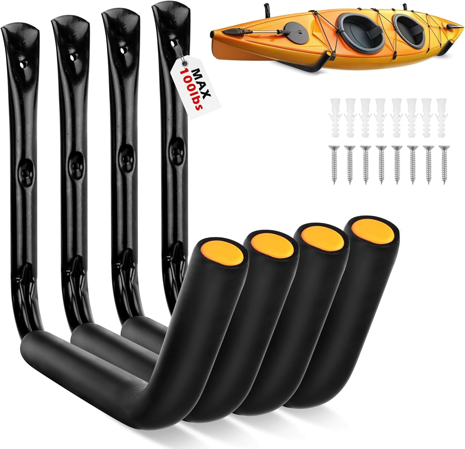 4-Piece 15" 100 Lbs Heavy Duty Garage Storage Hooks, Kayak Storage Rack Garage H