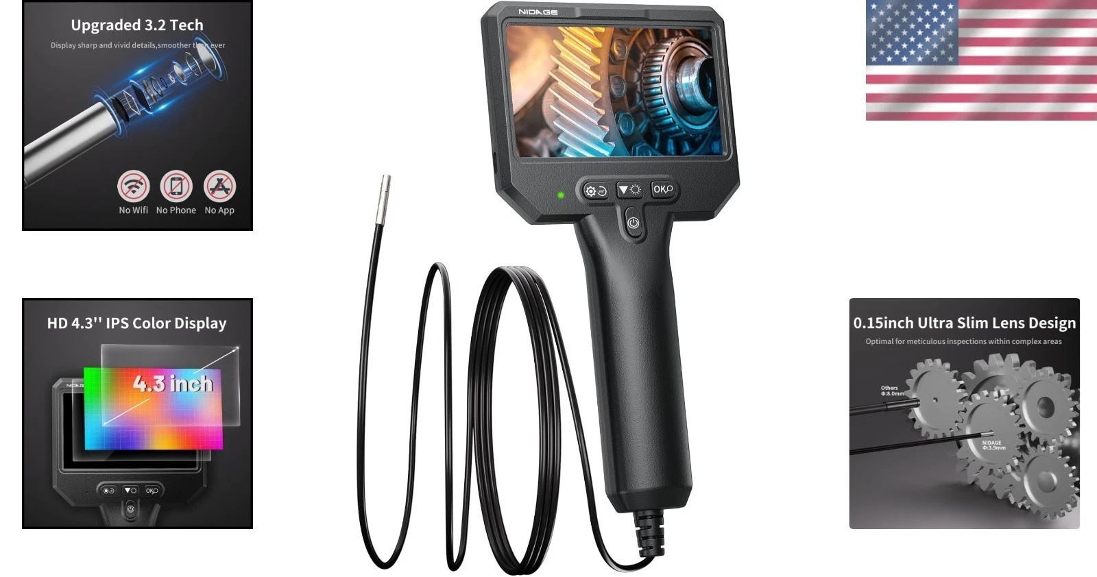 Versatile 3.9mm Borescope - 1920P HD, Adjustable Lights, Perfect for Mechanics