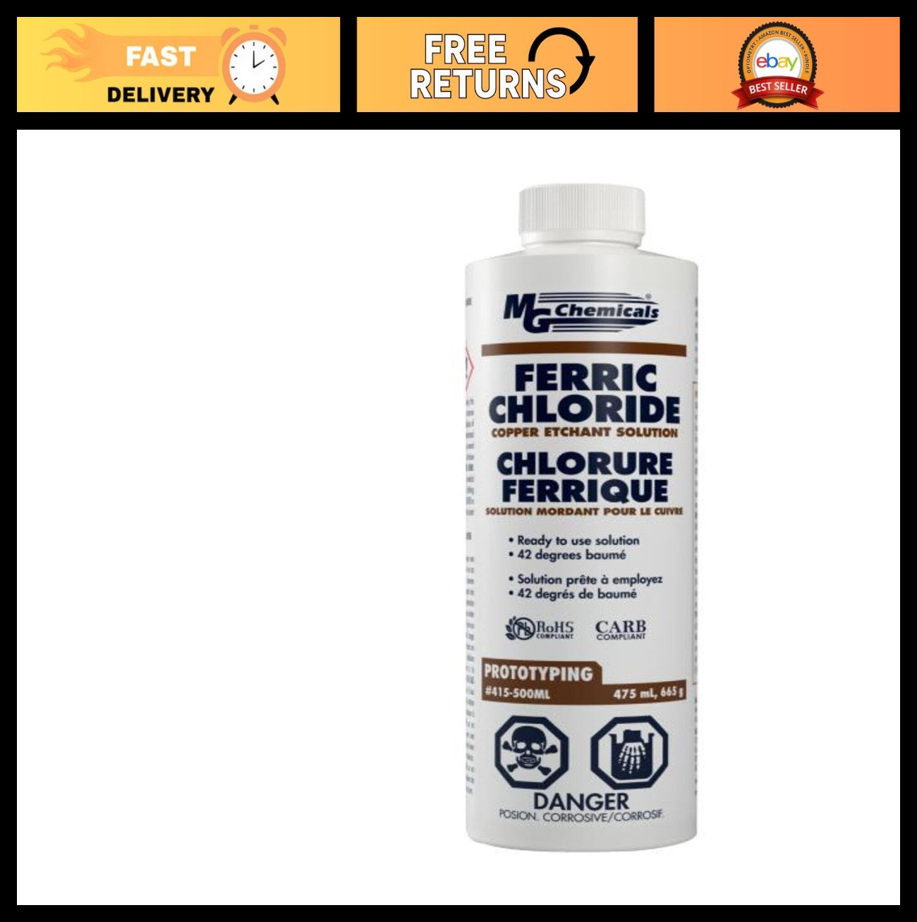Ferric Chloride Solution 1 Quart - High Purity Etching & PCB Cleaning Agent