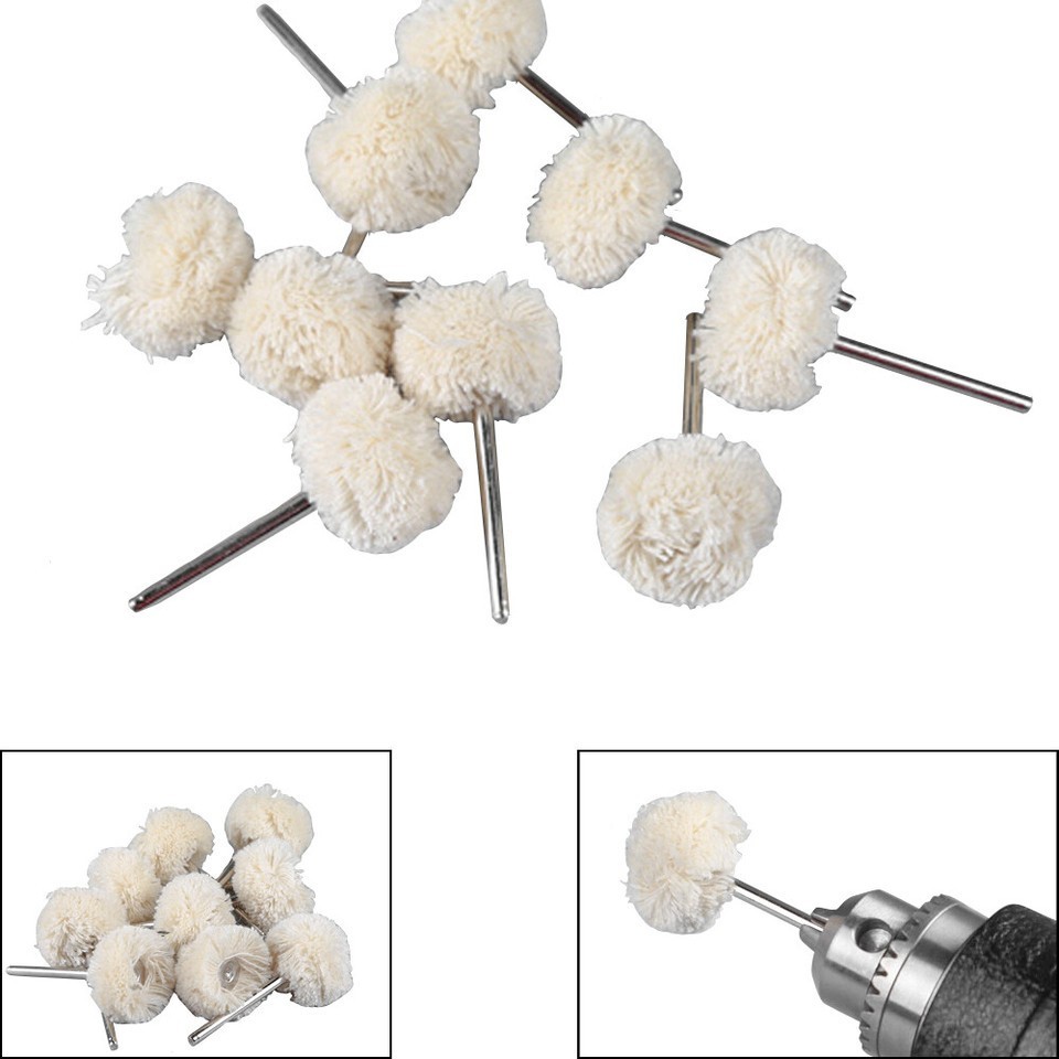 10/50/100Pcs 25mm Cotton Polishing Buff Wheel 3 mm Shank Mounted Rotary Tools