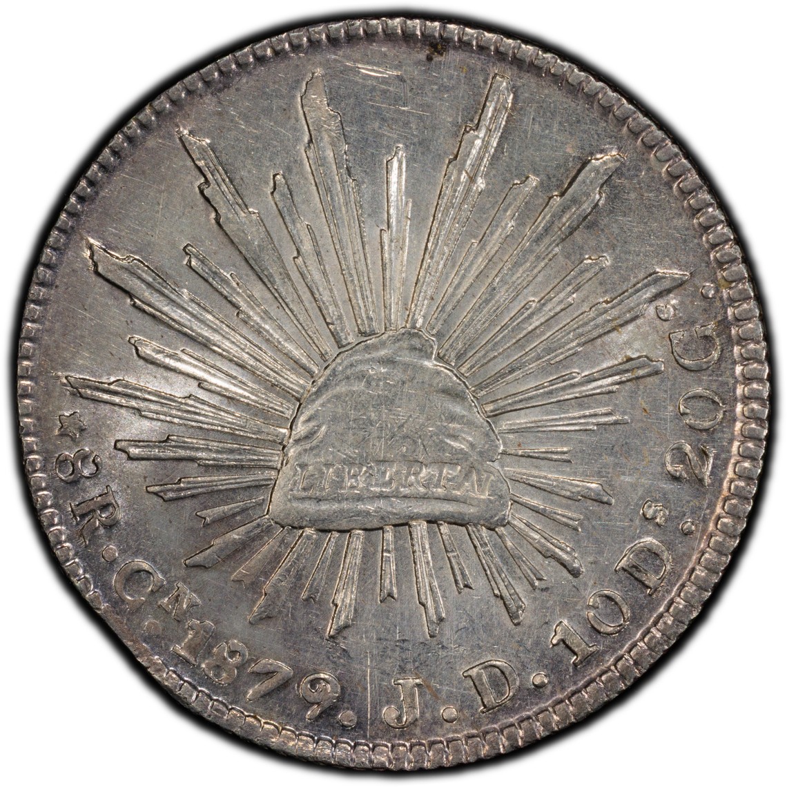 Mexico: 8 Reales, 1879-Cn JD. Culiacan Mint. PCGS AU Det. Cleaned. Nice PQ Coin!
