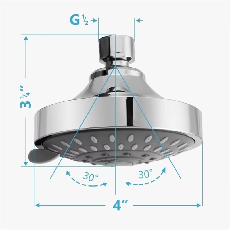 4" Chrome Finish 5 Function Shower Head High or Low Pressure With 5 Spray