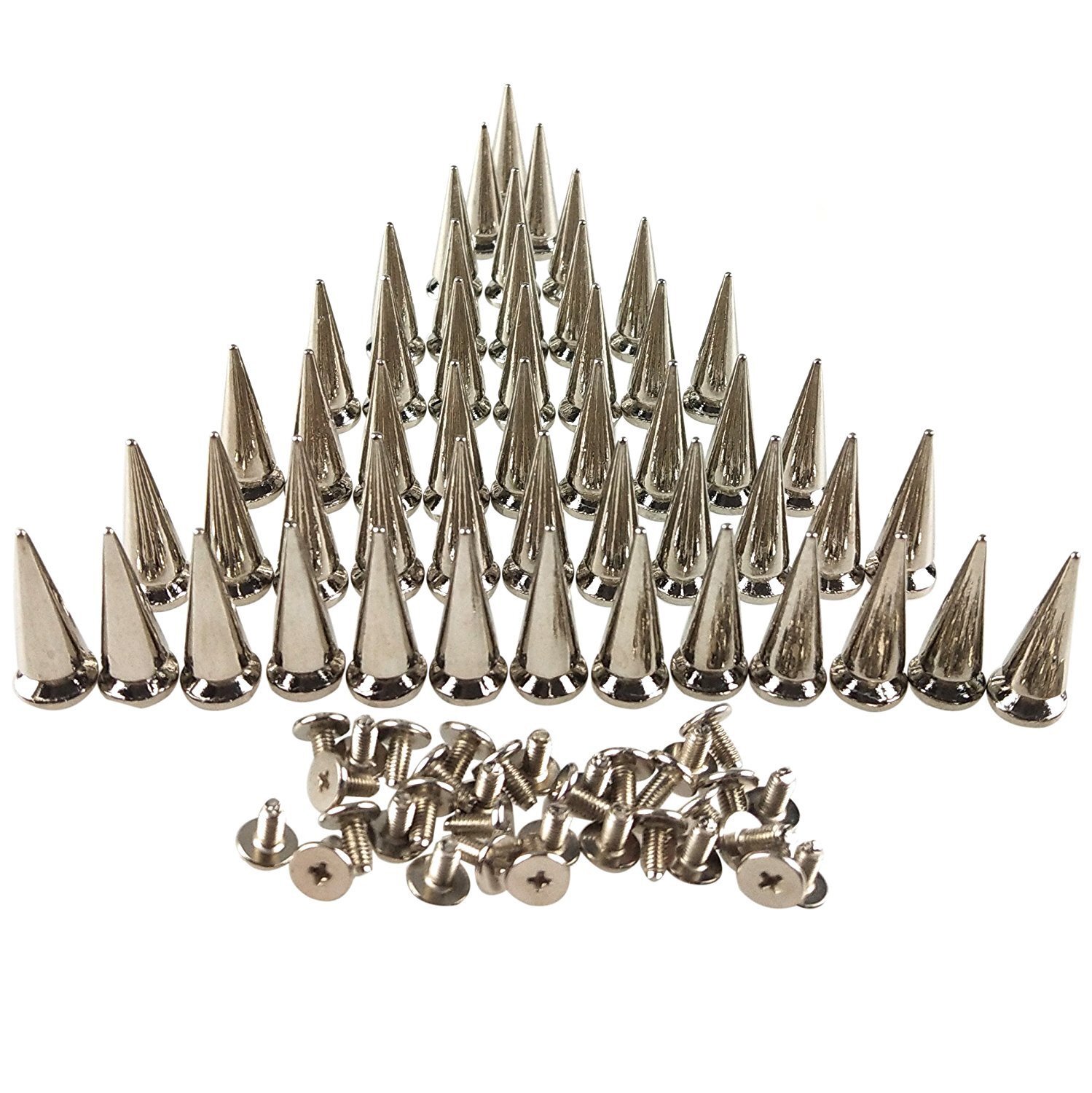 50PCS Silvery Cone Spikes Metallic Screw Back Studs DIY Craft Cool Rivets Pun...