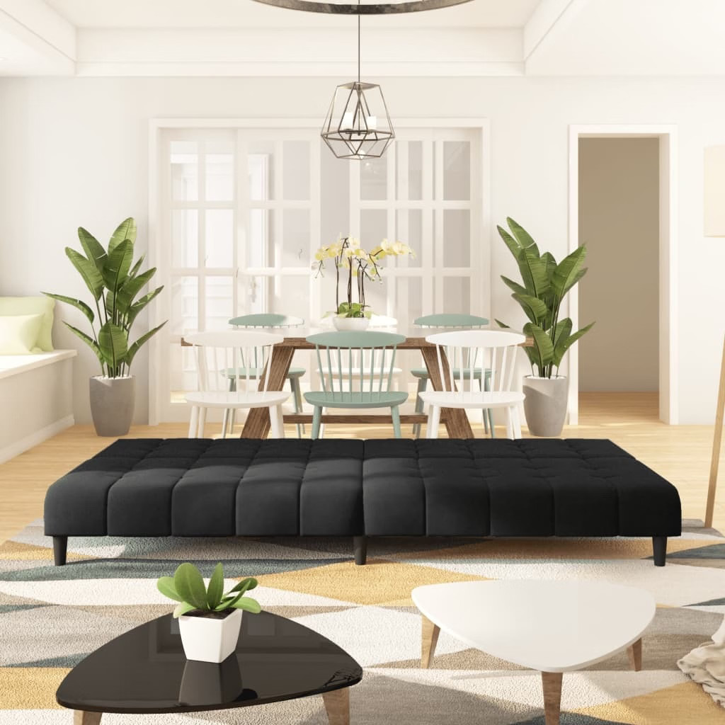 Sofa Bed Black Velvet 2-Seater Convertible Changes form easily
