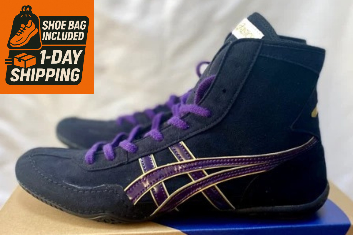 Opt Laces Purple : Asics Wrestling EX-EO 1083A001 Black x Purple x Gold Heal GLD