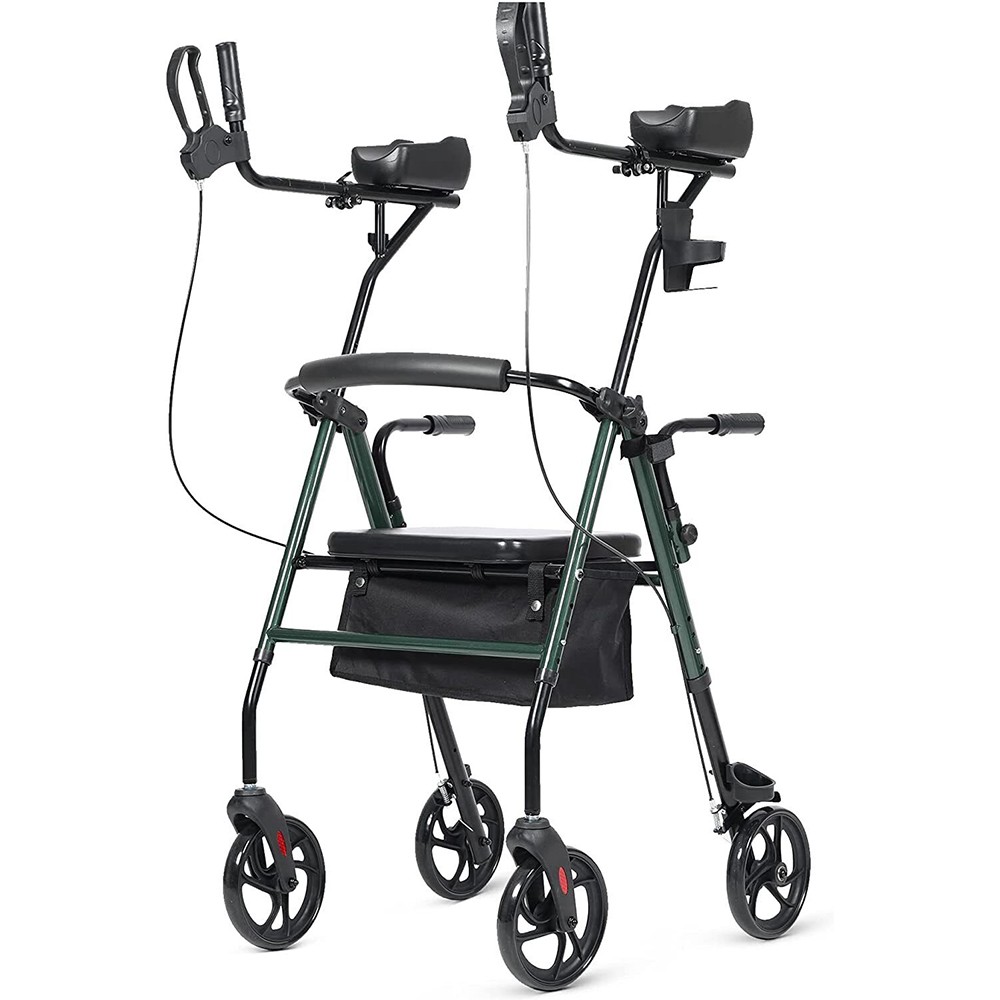 Deluxe OEM ELENKER Folding Rollator Walker Medical Aid Wheelchair Stand up Walk