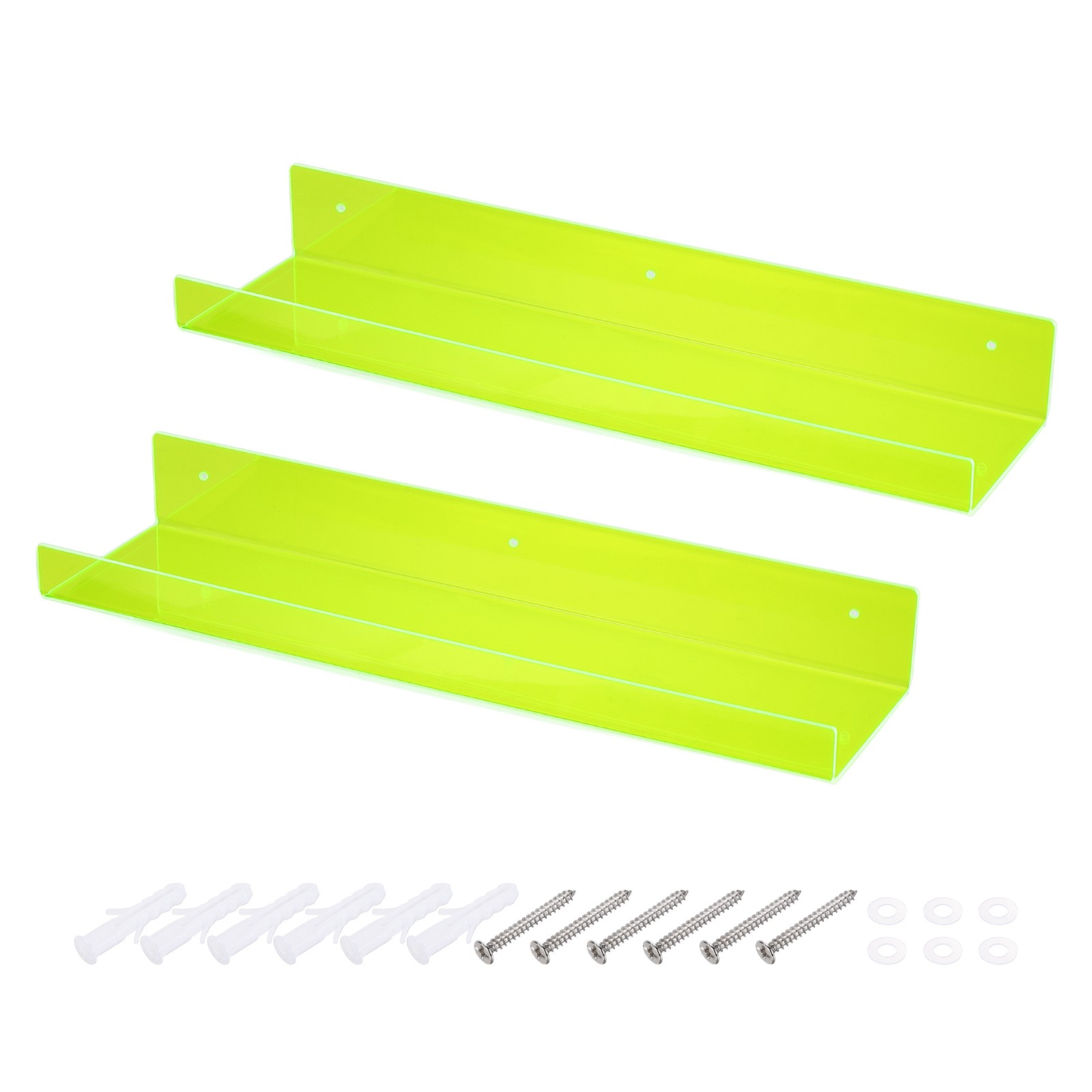 2 Pack Acrylic Shelves for Wall, 15 Inch Fluorescent Green Floating Shelves