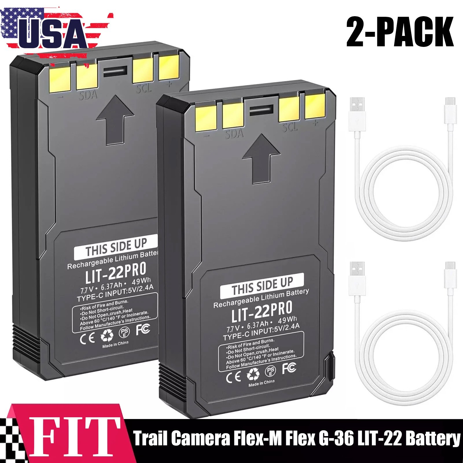 2-Pack Rechargeable LIT-22 Battery Compatible with Trail Camera Flex-M Flex G-36