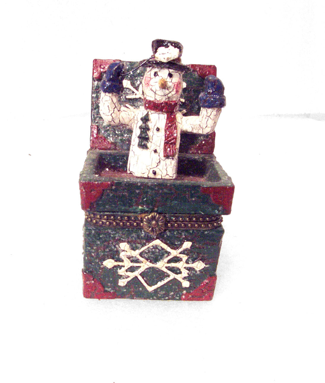 SNOWMAN Trinket Box Hinged Jack-in-the-Box Snowman on Spring