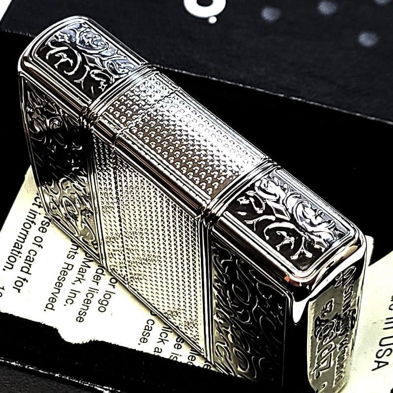 Zippo Armor Case Arabesque Antique Silver Etching 4 Sided Processing Lighter