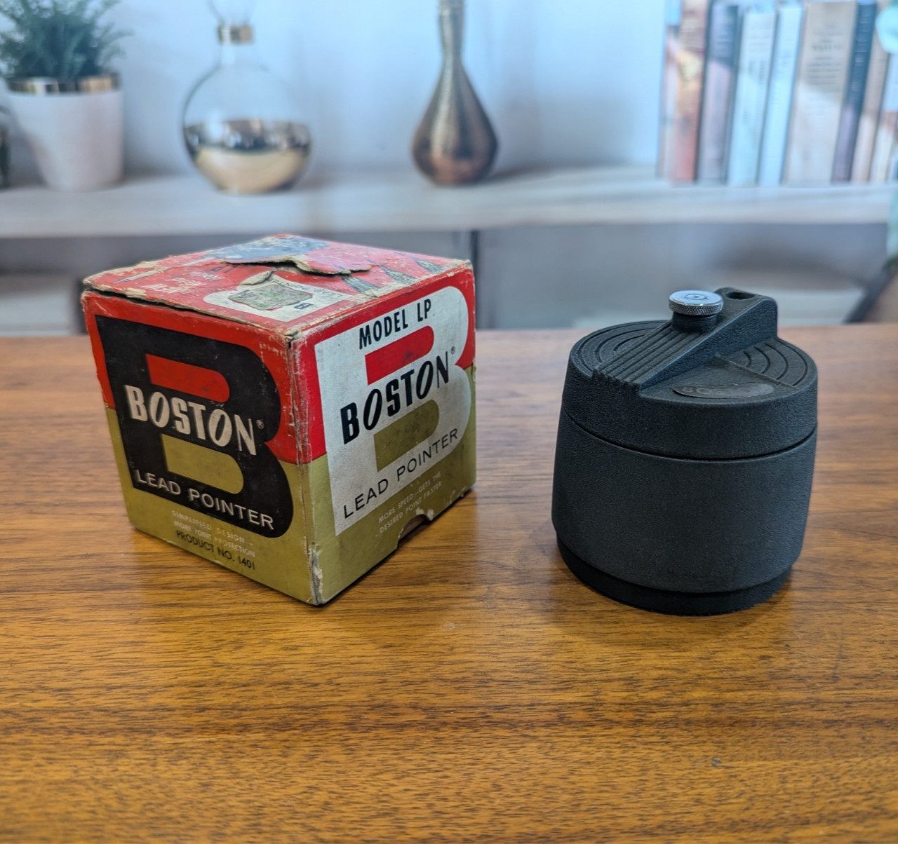 Vintage Boston Model LP Lead Pointer Pencil Sharpener w/ Box Metal Desk USA