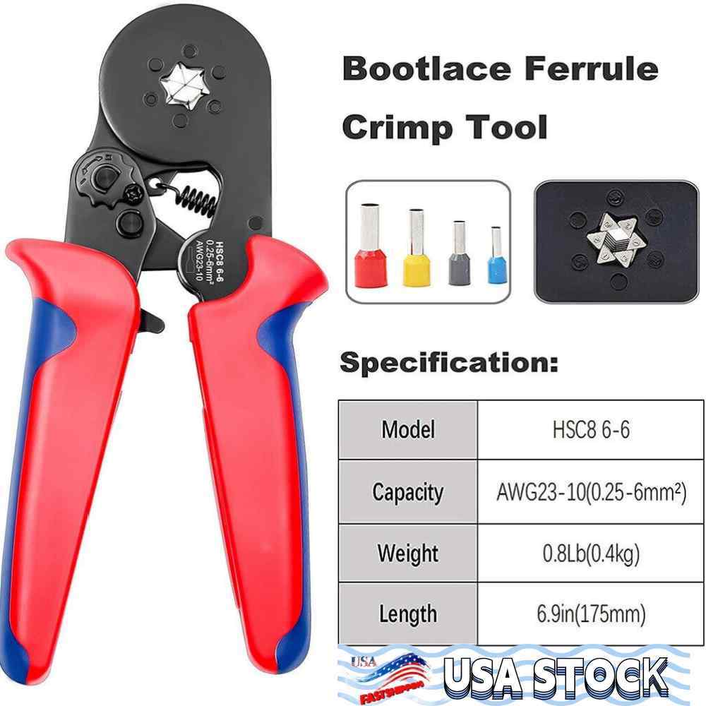 6-6A Self-Adjustable Ratchet Ferrule Crimper Plier Tool for Wire End Sleeve HSC8