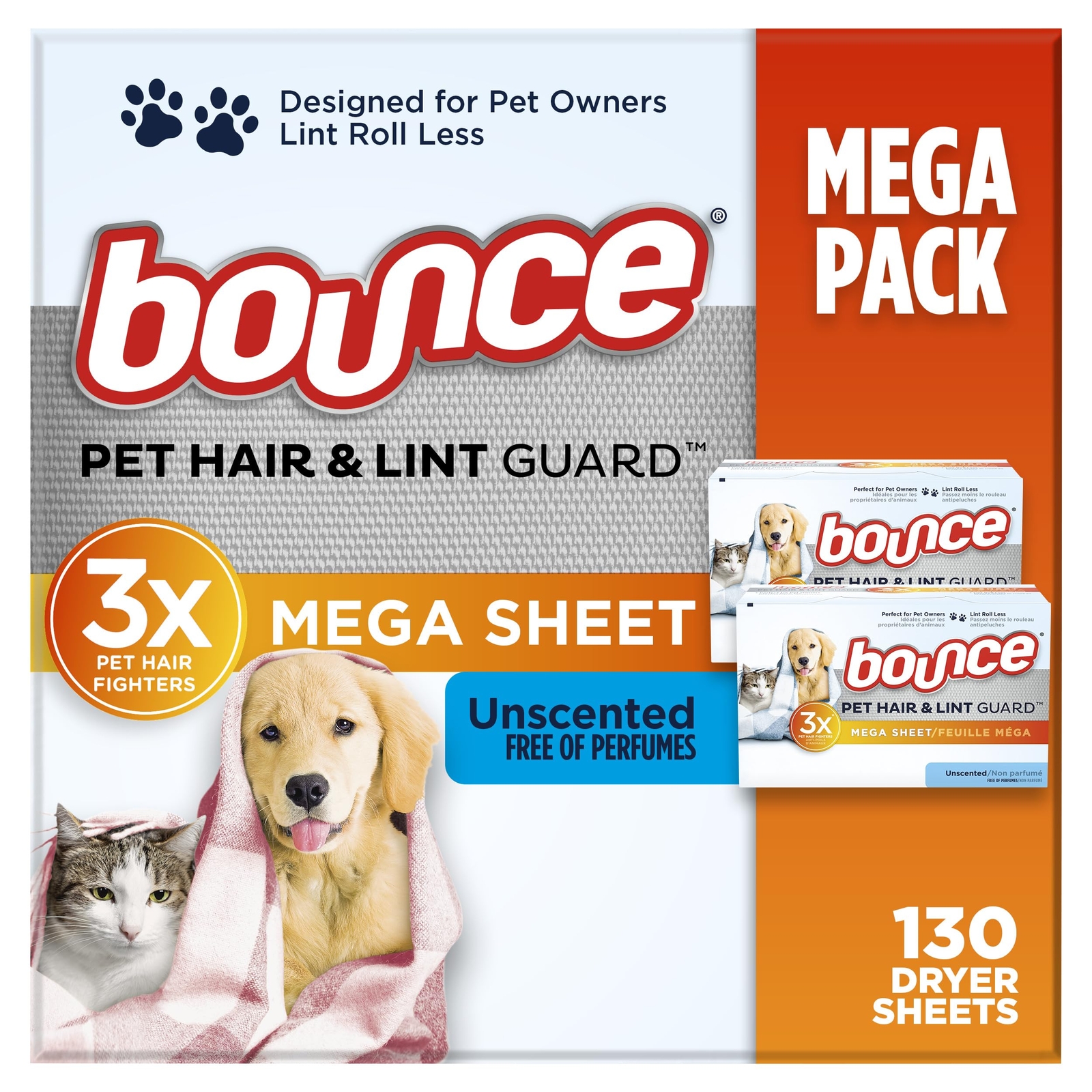 Bounce Pet Hair and Lint Guard Mega Dryer Sheets with 3X Pet Hair  F ighter