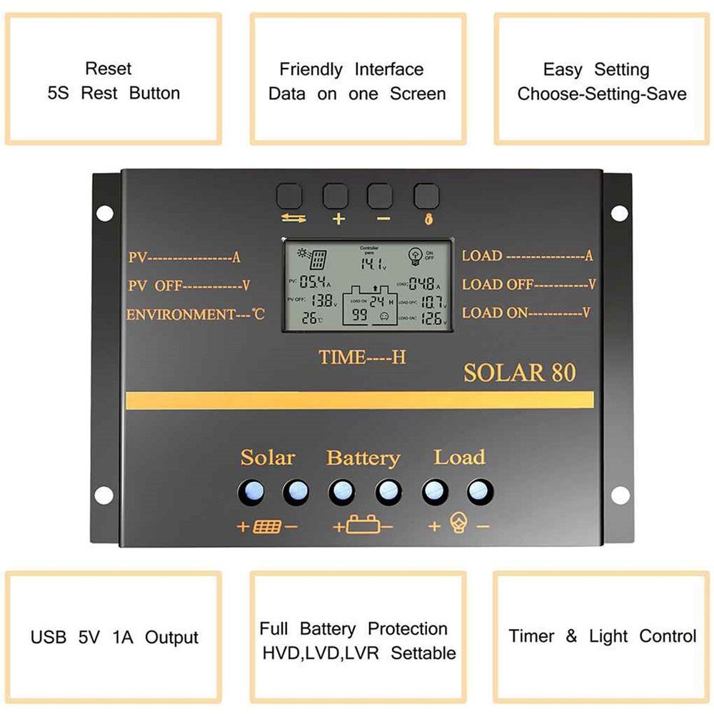 Solar Charge Controller 80A Solar Panel Charge Regulator Photovoltaic Generation