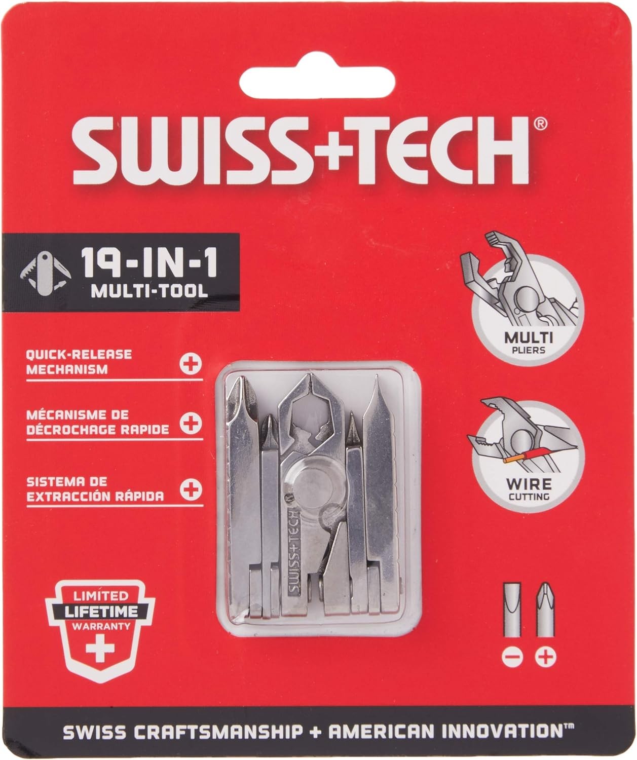SWISS+TECH ST53100 Stainless Steel 19-in-1 Key Chain Multi Tool, Polished Finish