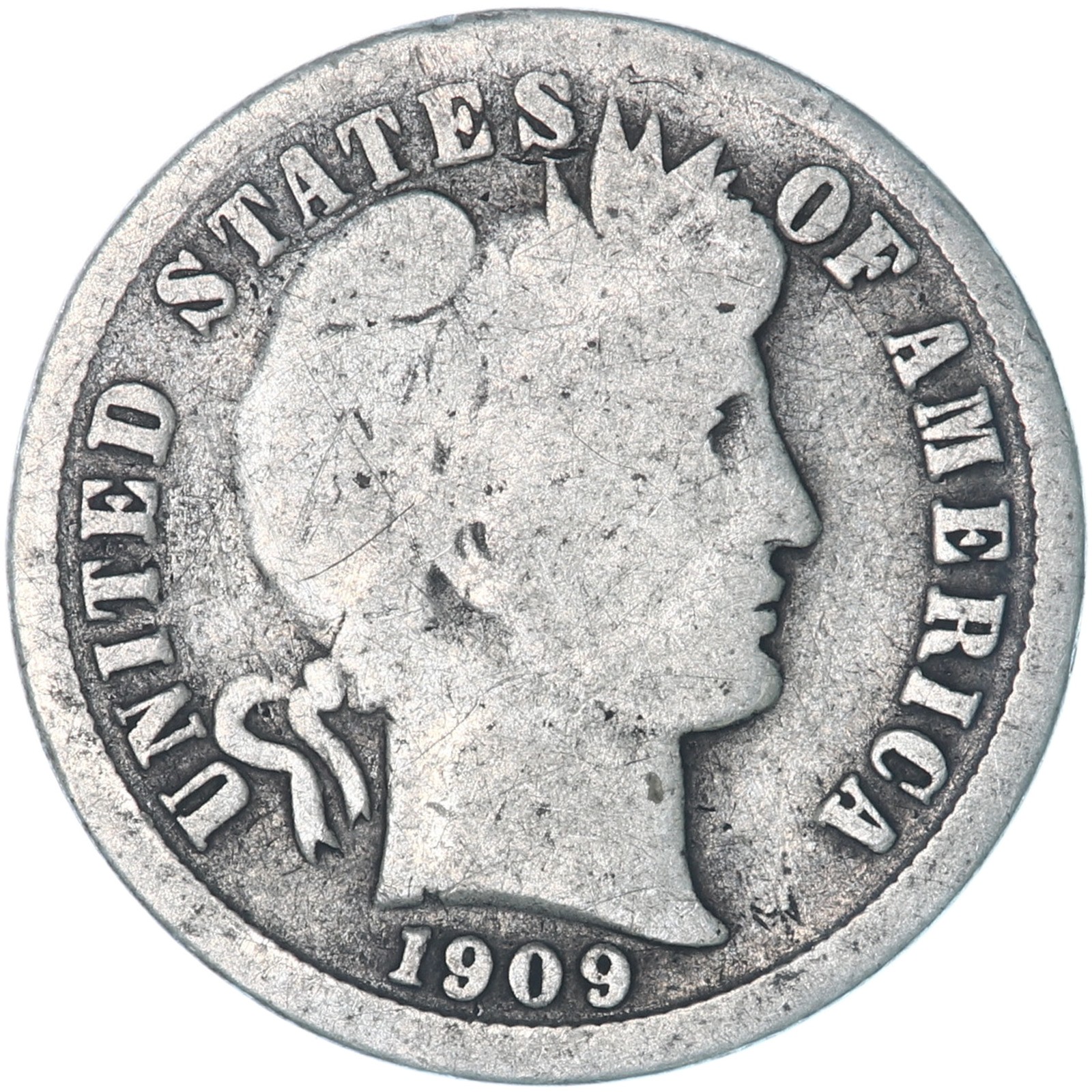 1909 (P) Barber Dime 90% Silver Good GD
