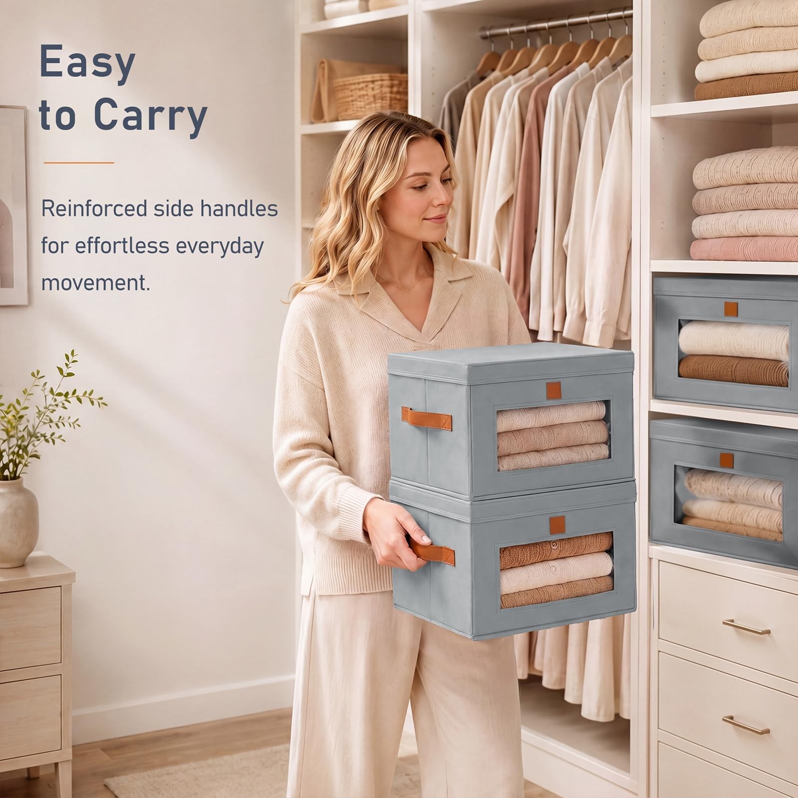 Storage Bins with Lids - 5 Pack Front Opening Stackable Fabric Storage Boxes ...