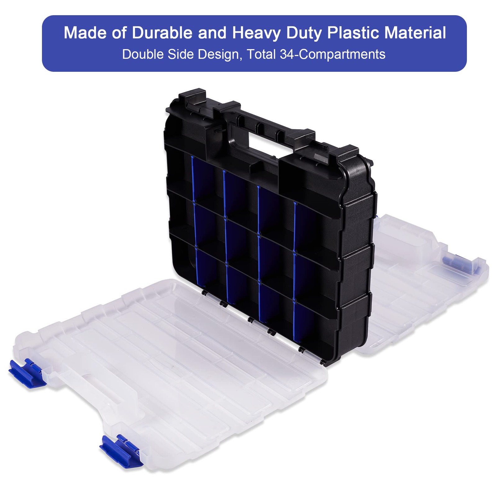 Hardware Organizer Box with 34 Compartments & Removable Dividers - Durable Pl...