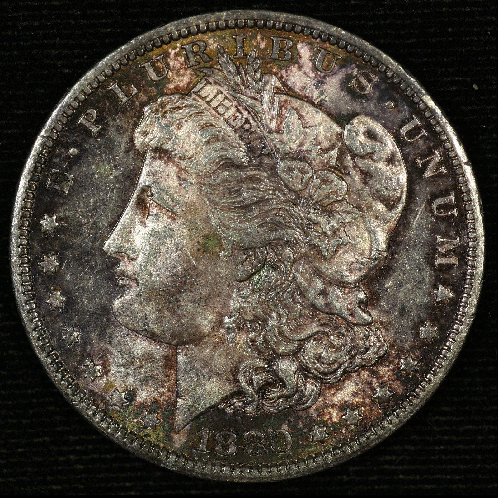 Morgan Silver Dollar. 1880 S. Brilliant Uncirculated Toned. Lot # 9049-90-102