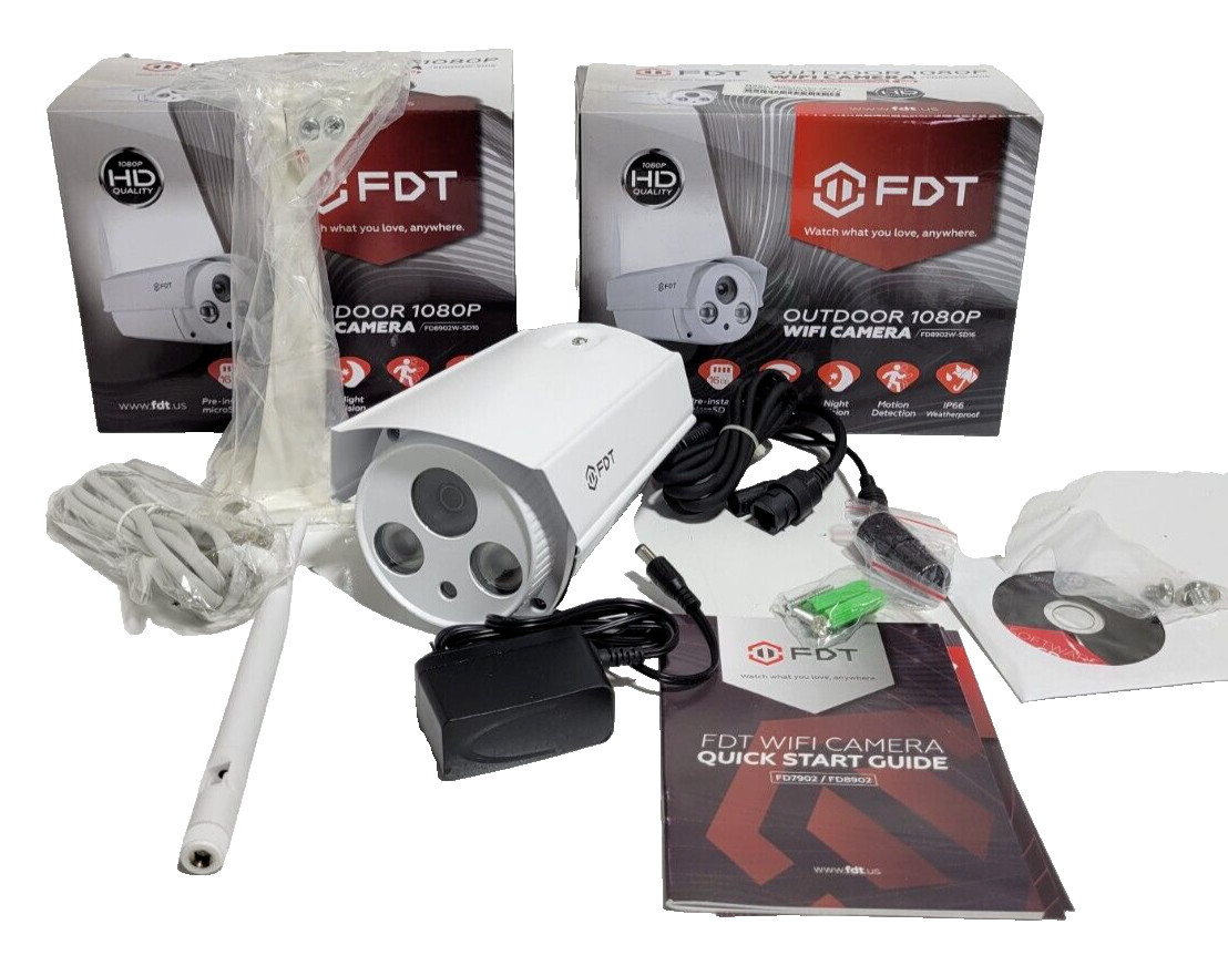 FDT FD8902W-SD16 OUTDOOR 1080P WIFI CAMERA W PRE-INSTALLED SD CARD (X2) NEW.