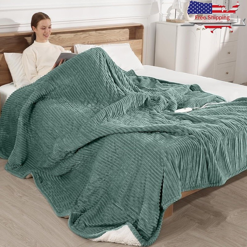King Size Electric Blanket Dual Zone Heating Machine Washable Soft Cozy Warmth