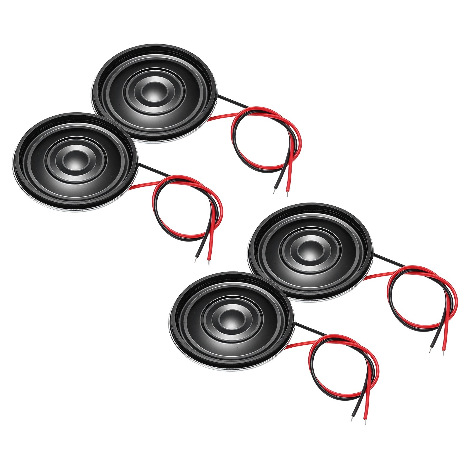 4 Pcs 2W 8 Ohm Small Speakers Metal Round Speaker with Wires, 30x5mm Black