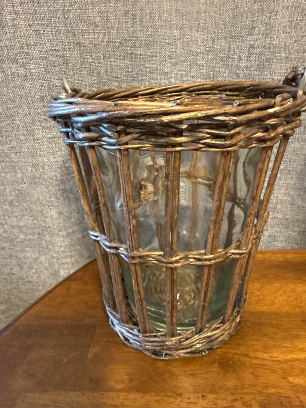 Lot of 2 Vintage Wicker Baskets With Glass Insert Plant Candle Flower Handles