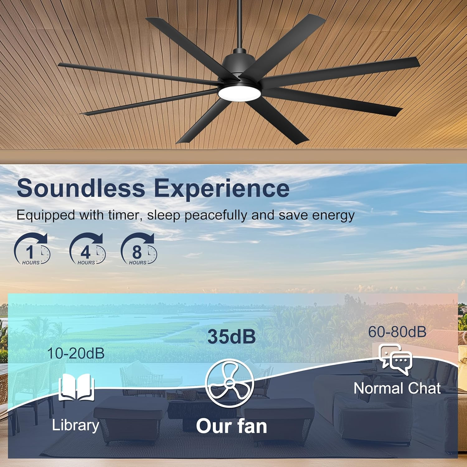 72" Smart Ceiling Fan with Light, Remote & App Control, 6 Speed, Black