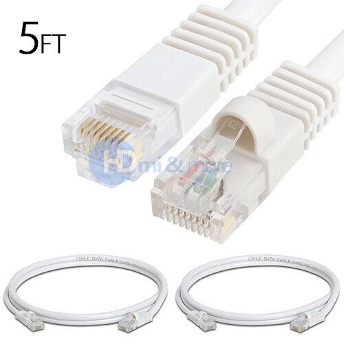 2x 5FT CAT5e Cable Ethernet Lan Network CAT5 RJ45 Patch Cord Internet White