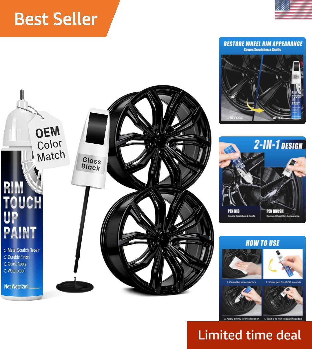 Gloss Black Rim Touch Up Paint, 2-in-1 Brush & Tip, 0.4 fl oz - Universal Bla...