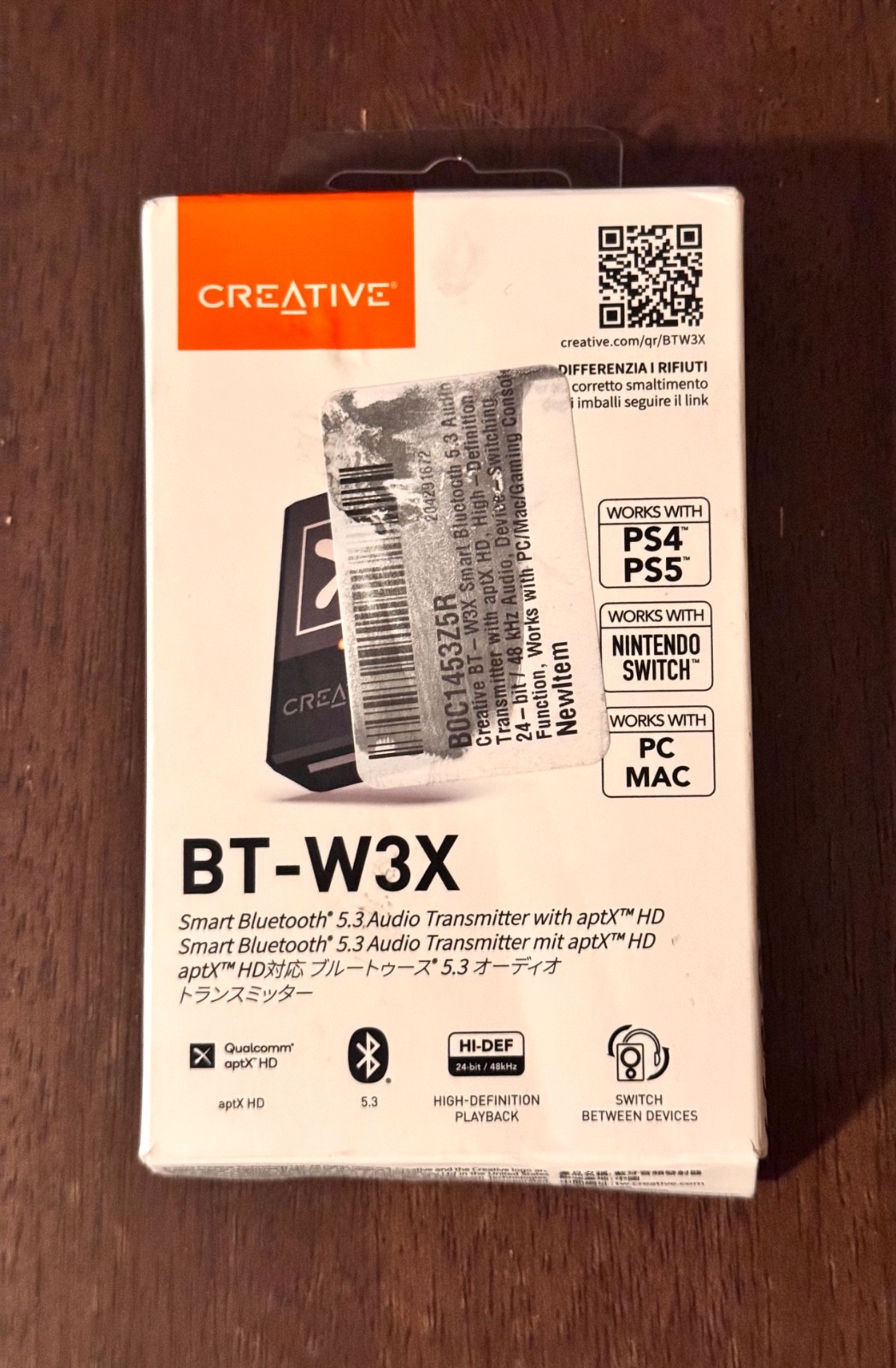 Creative BT-W3X Bluetooth 5.3 aptX HD Audio Transmitter PS5 Switch PC Mac