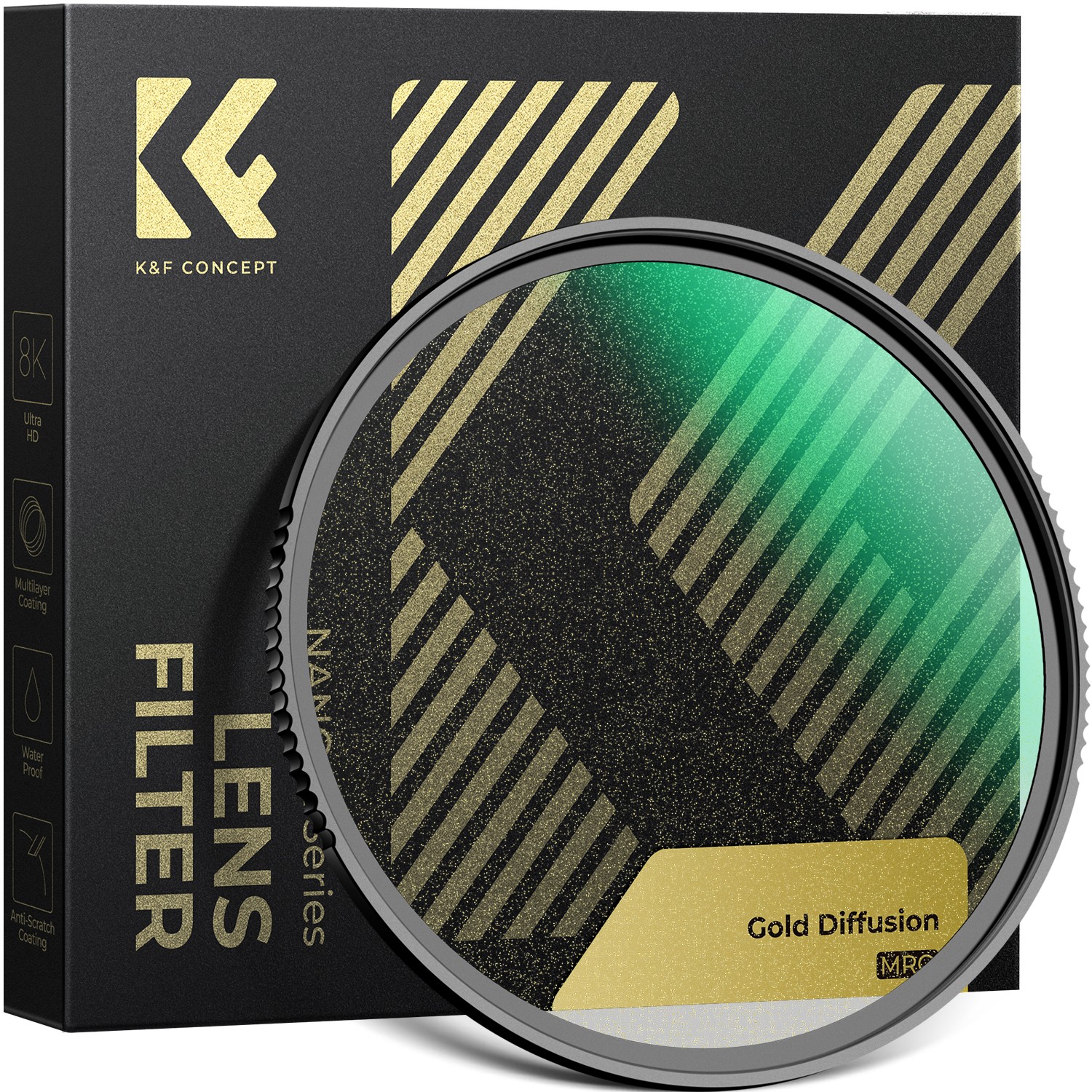 K&F CONCEPT Gold Diffusion 1/2 Filter Mist Soft Glow Warm Highlights Cinematic