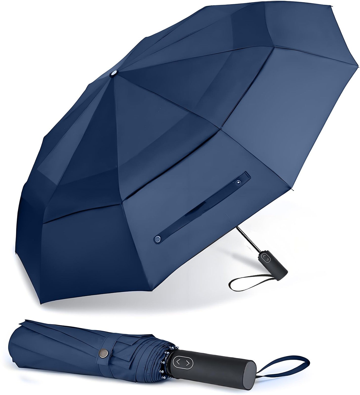 Compact Travel Golf Umbrella - Large Double Canopy, Windproof & Vented Design
