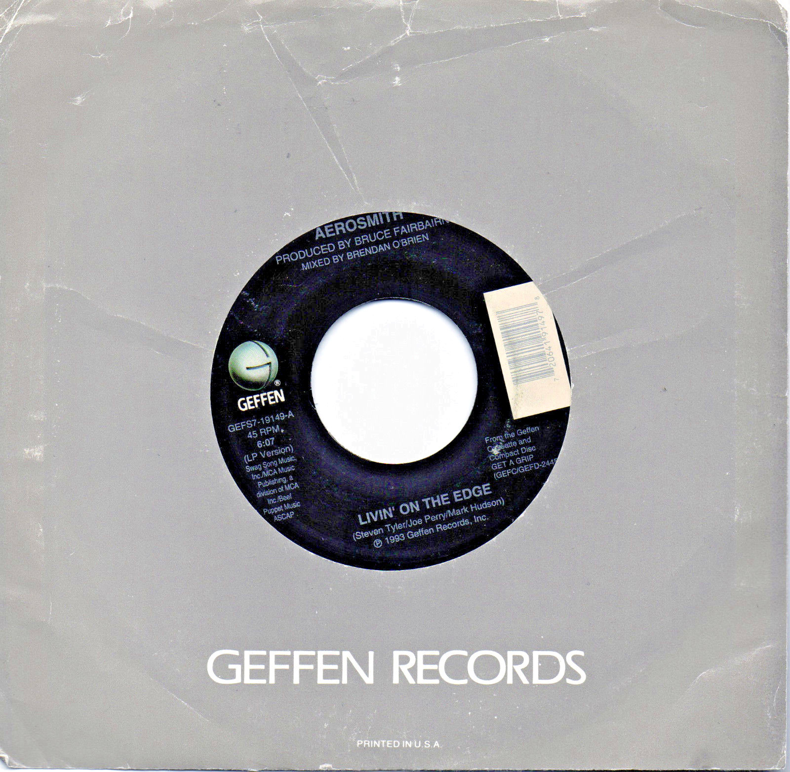 Aerosmith Livin' On The Edge/Don't Stop   45 rpm record