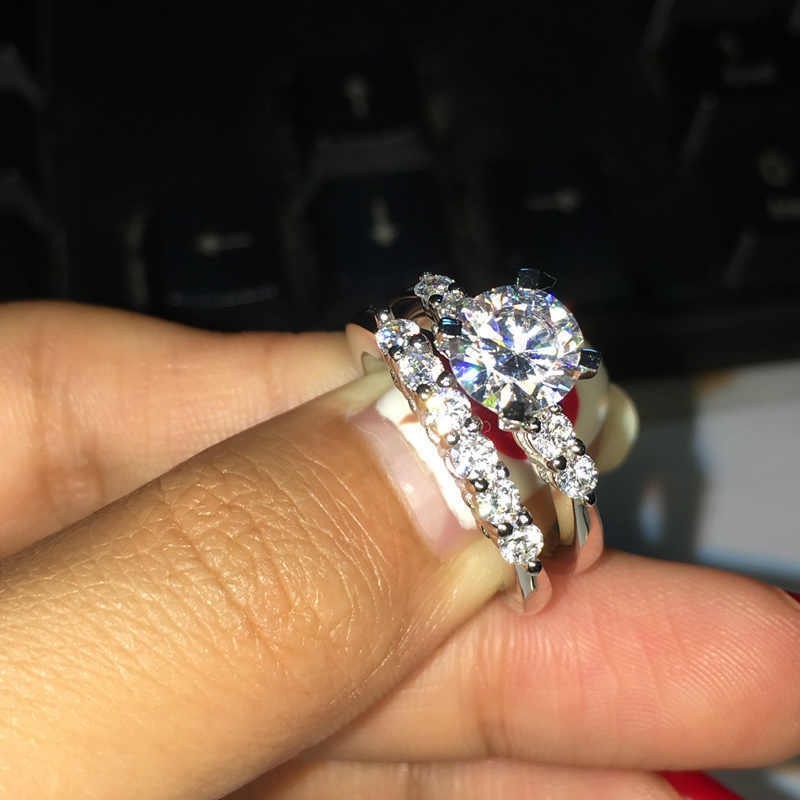 White Diamond Round Cut 1.90 Ct Lab-Created Wedding Ring Set 925 Sterling Silver