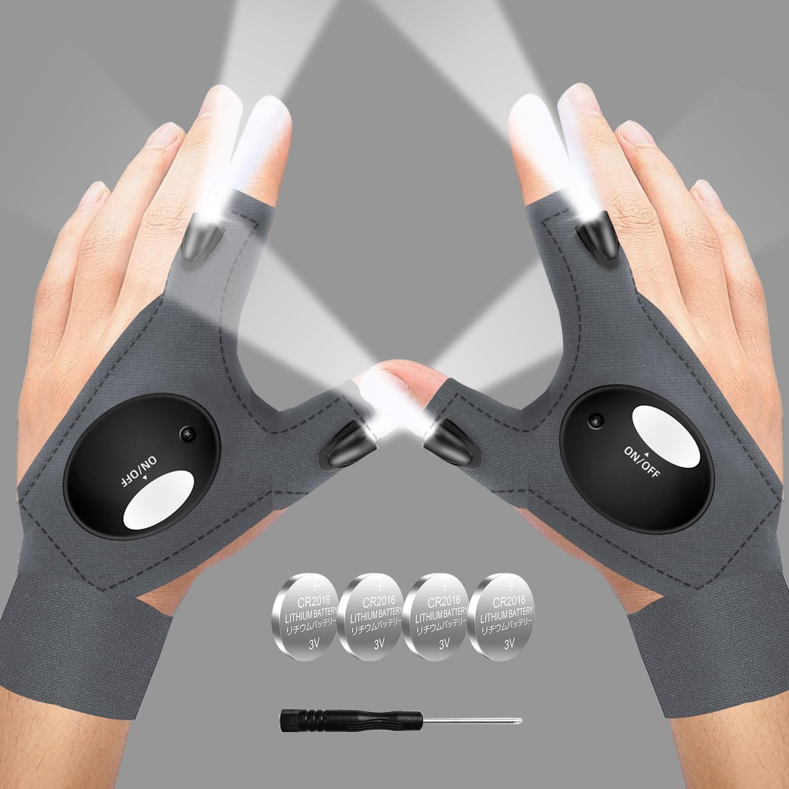 LED Flashlight Gloves, Fathers Day Dad Gifts from One Size, Rock Gray