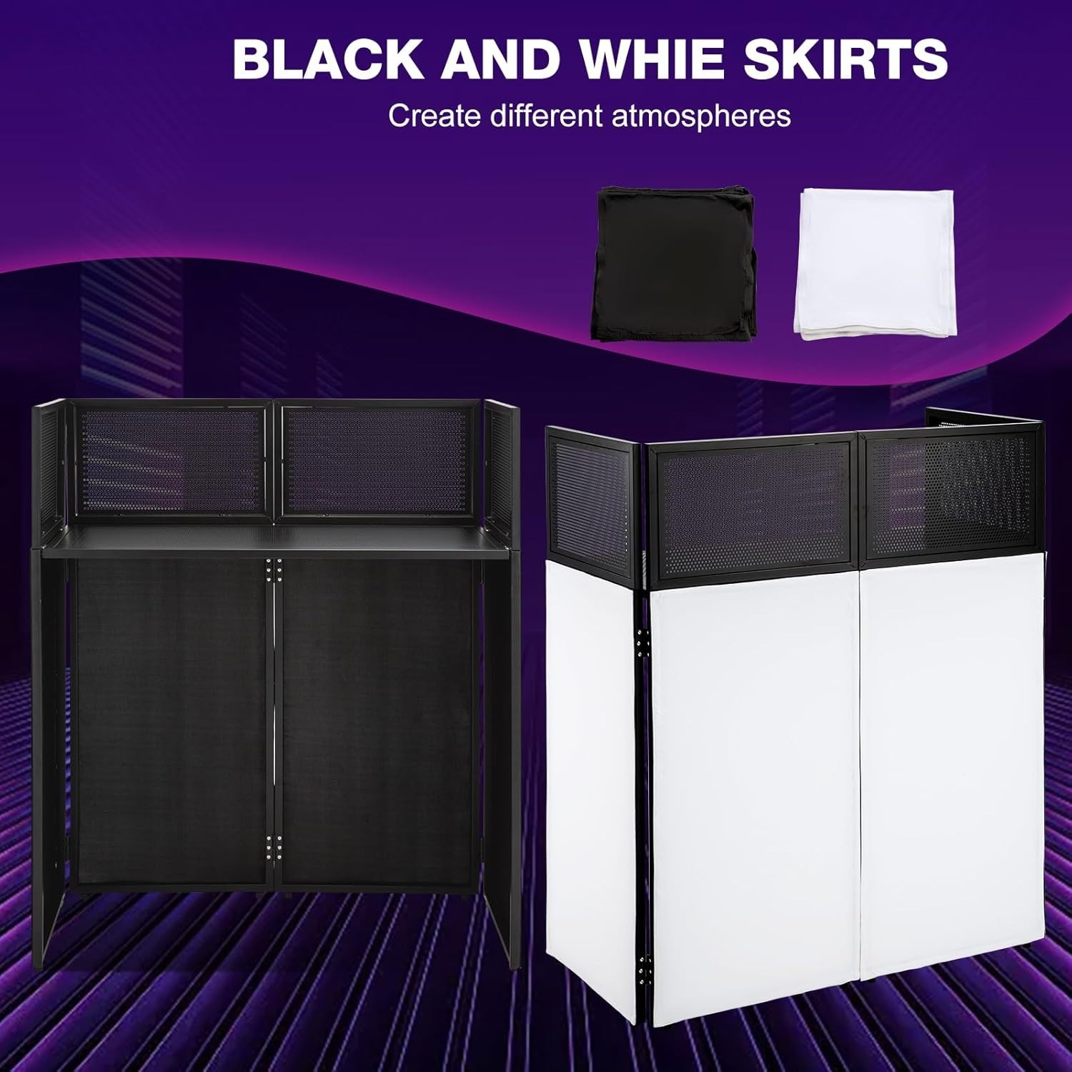 Portable DJ Booth Facade Stand | Foldable DJ Table with 38.5"x19" Surface & C...