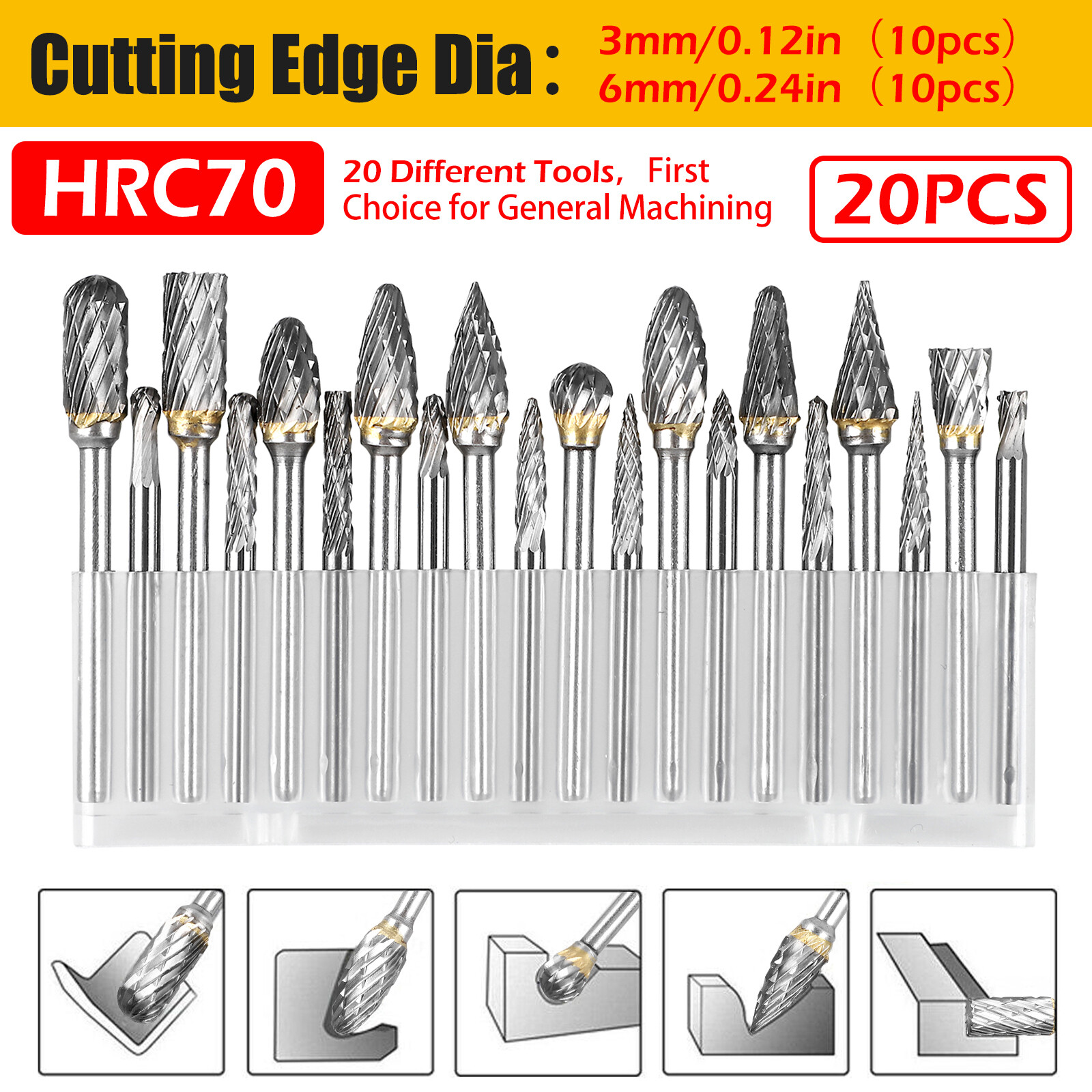 20PCS Rotary Burr Bit Tungsten Carbide Point Die Grinder Shank Carving Set Tools